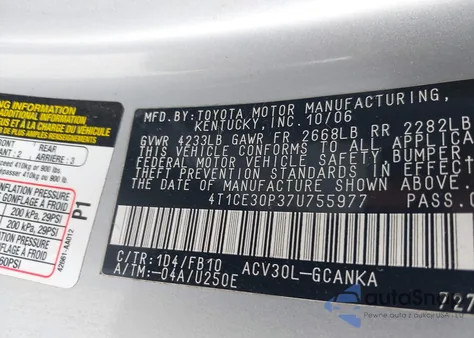2007 Toyota Camry Solara Se from USA, damaged, VIN 4T1CE30P37U755977